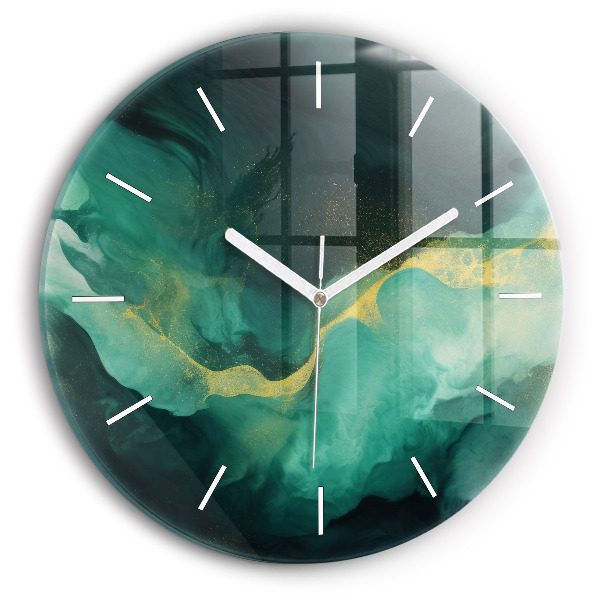 Round glass clock Green marble