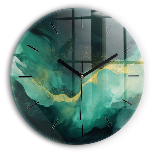 Round glass clock Green marble