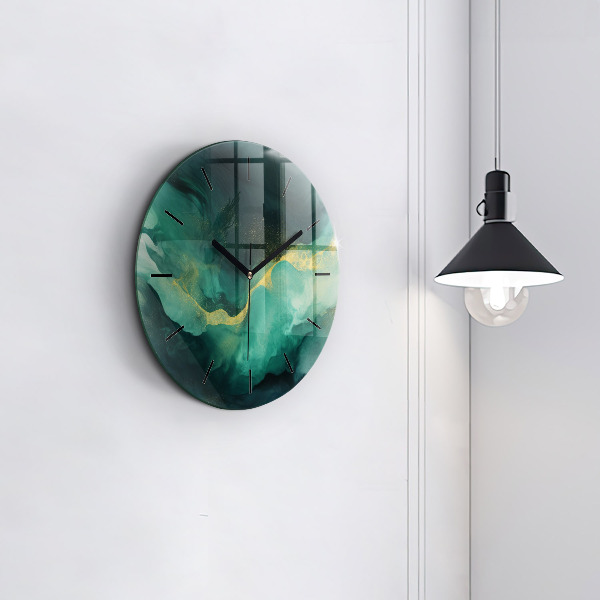 Round glass clock Green marble