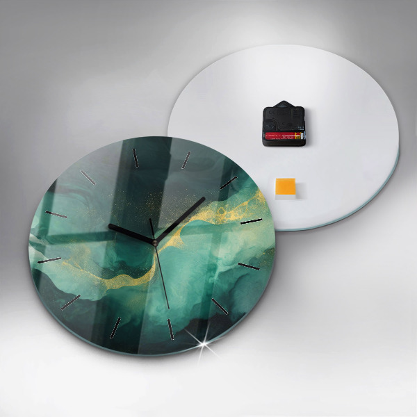 Round glass clock Green marble