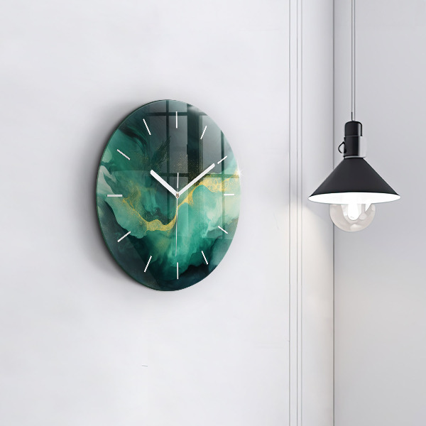 Round glass clock Green marble