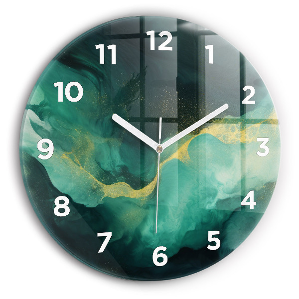 Round glass clock Green marble