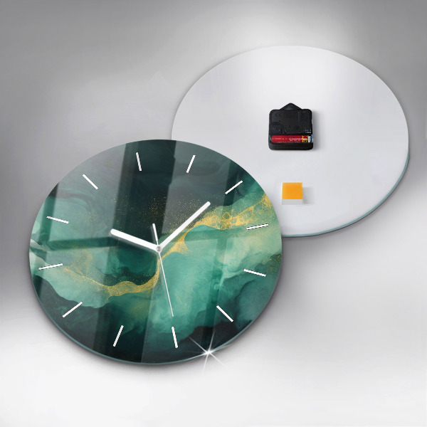 Round glass clock Green marble