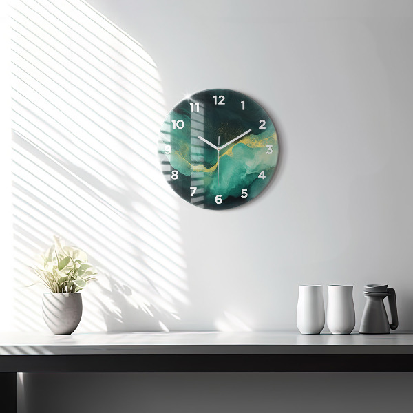 Round glass clock Green marble