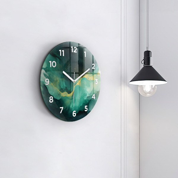 Round glass clock Green marble