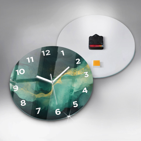 Round glass clock Green marble