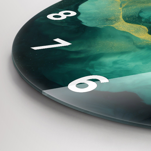 Round glass clock Green marble