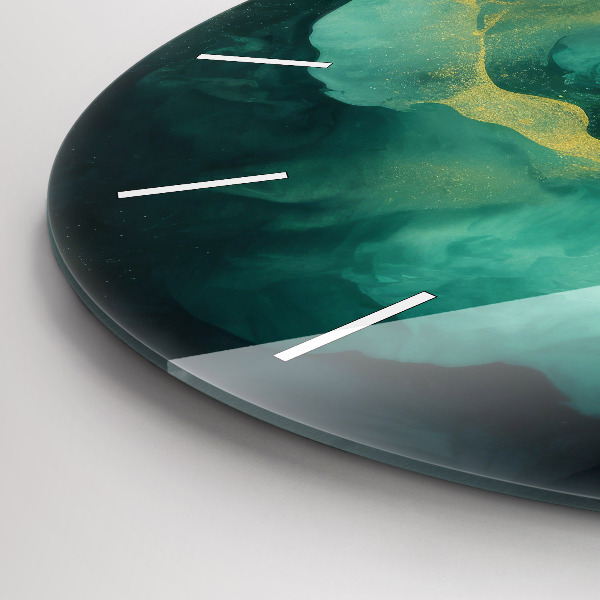Round glass clock Green marble