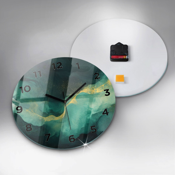 Round glass clock Green marble