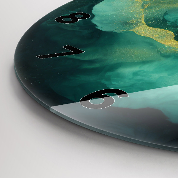 Round glass clock Green marble