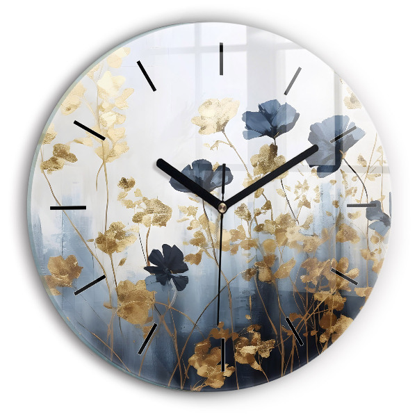 Round glass clock Abstract flowers