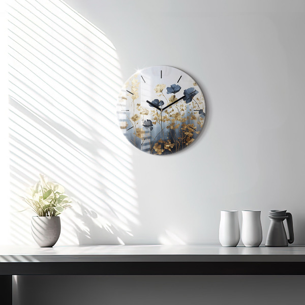 Round glass clock Abstract flowers