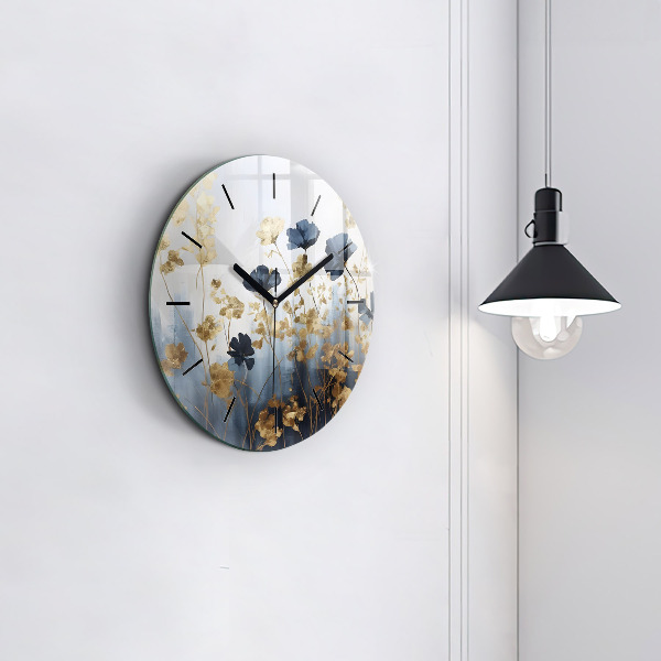 Round glass clock Abstract flowers