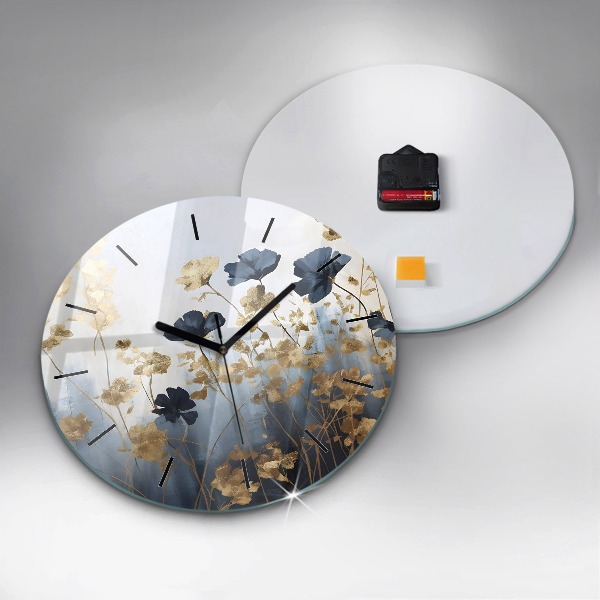 Round glass clock Abstract flowers