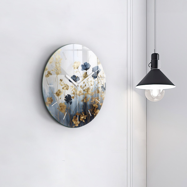 Round glass clock Abstract flowers