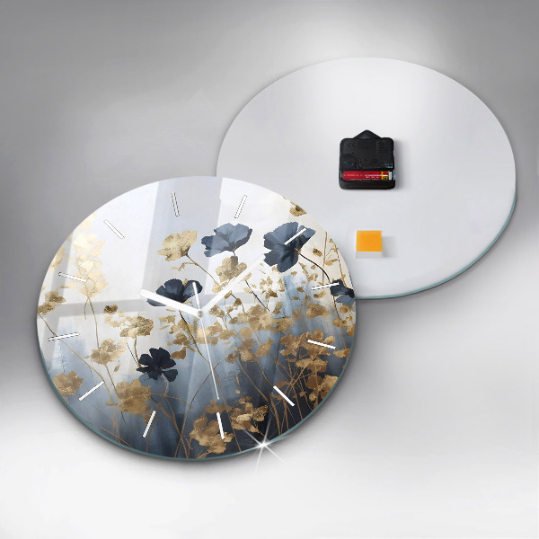Round glass clock Abstract flowers