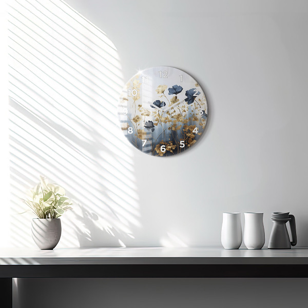 Round glass clock Abstract flowers
