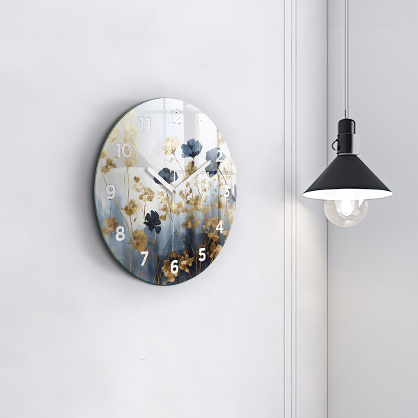 Round glass clock Abstract flowers