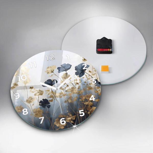 Round glass clock Abstract flowers