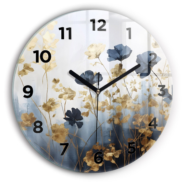 Round glass clock Abstract flowers