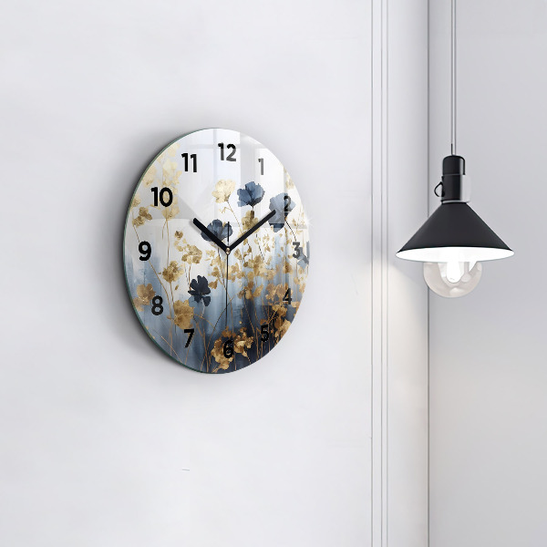 Round glass clock Abstract flowers