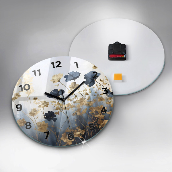 Round glass clock Abstract flowers