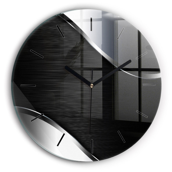 Round glass clock Black and silver lines
