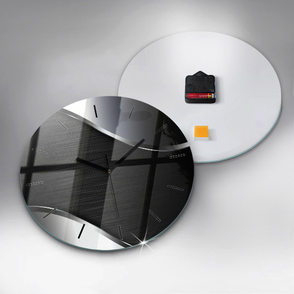 Round glass clock Black and silver lines
