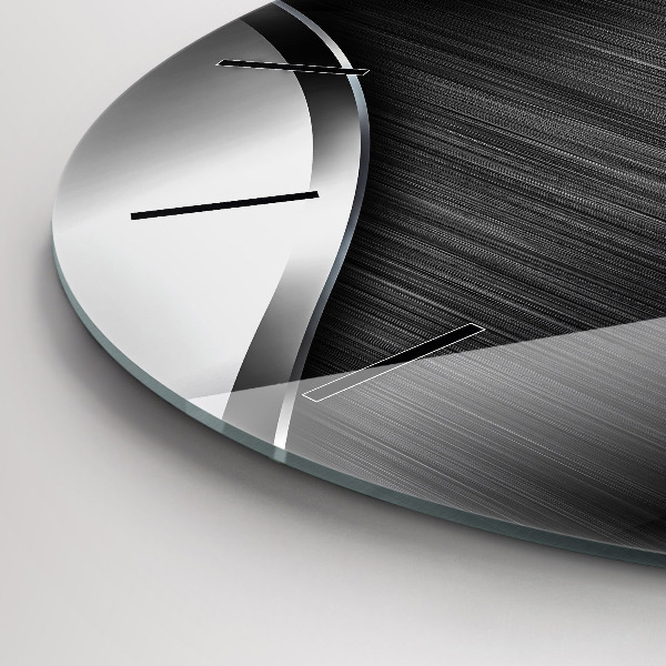Round glass clock Black and silver lines