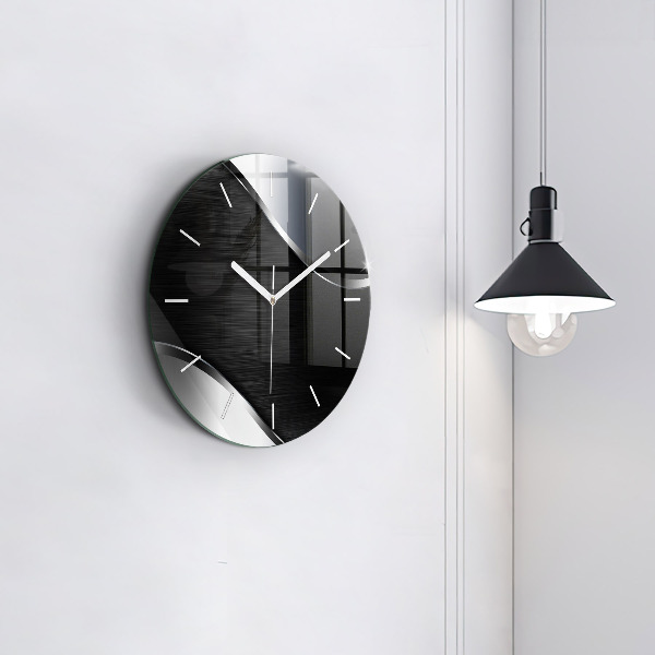 Round glass clock Black and silver lines