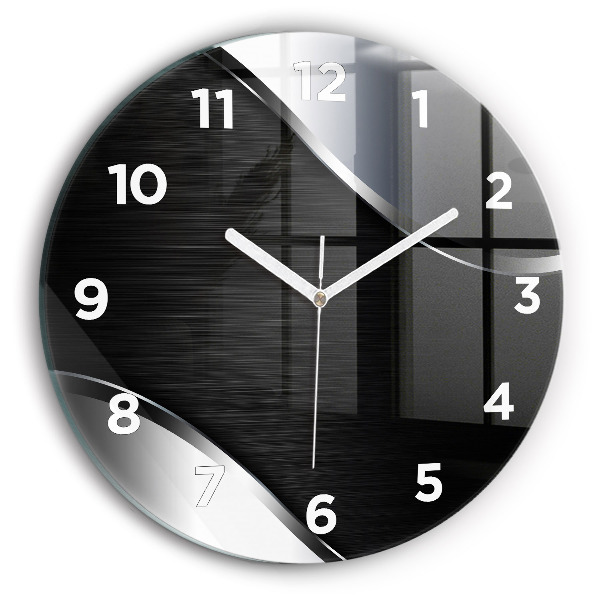 Round glass clock Black and silver lines