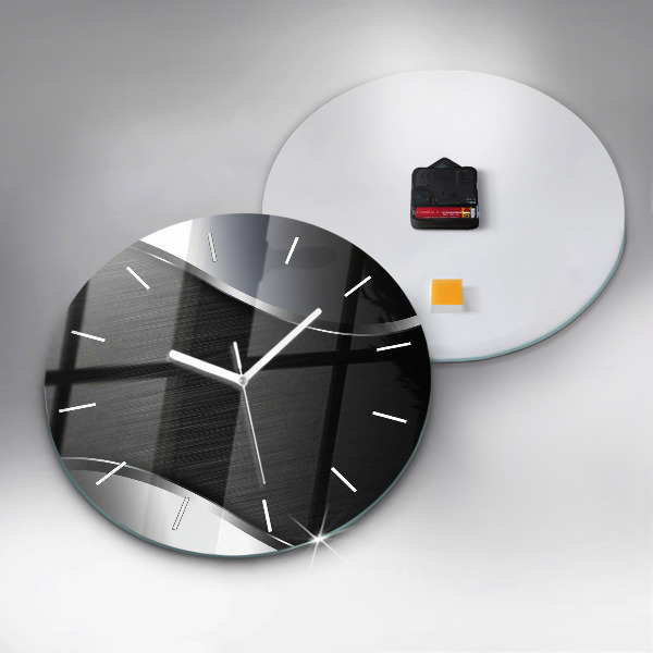 Round glass clock Black and silver lines