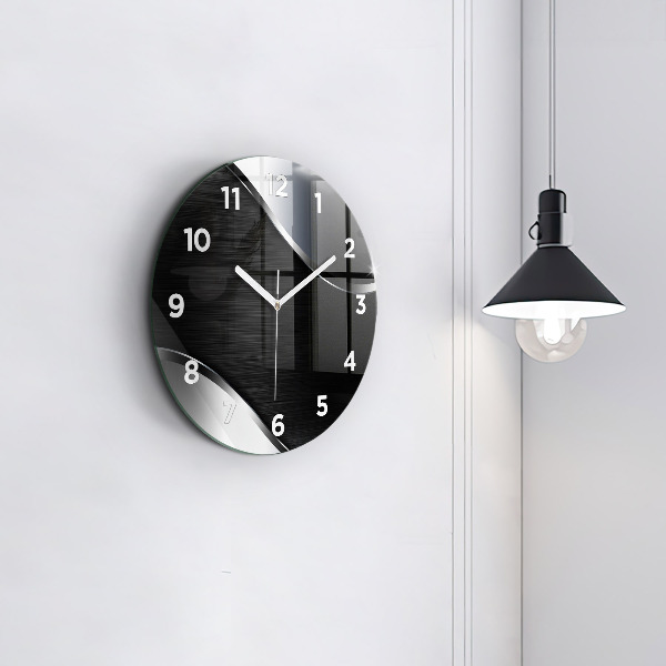 Round glass clock Black and silver lines