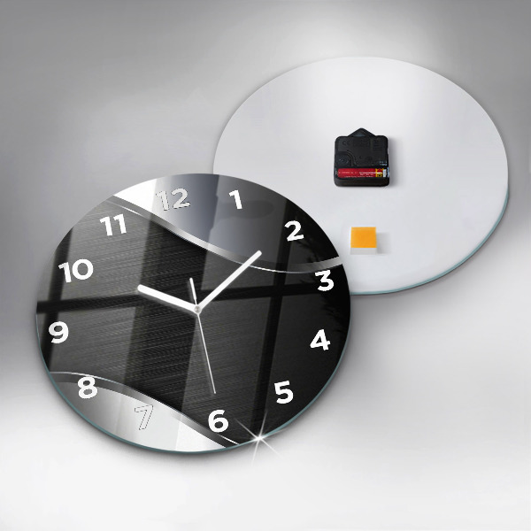 Round glass clock Black and silver lines