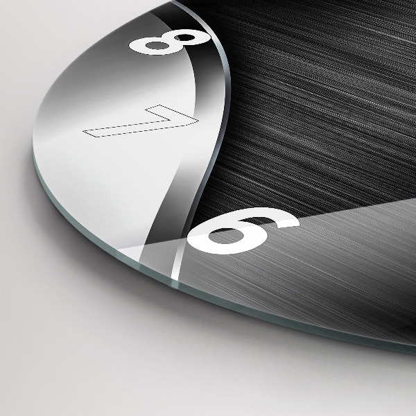 Round glass clock Black and silver lines