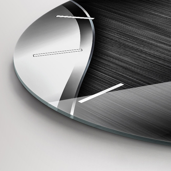 Round glass clock Black and silver lines