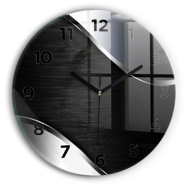 Round glass clock Black and silver lines
