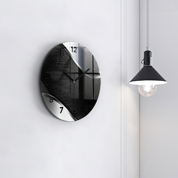 Round glass clock Black and silver lines