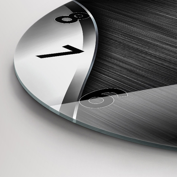 Round glass clock Black and silver lines