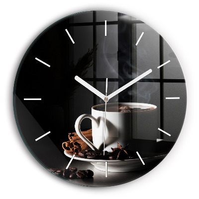 Round glass clock A cup of coffee