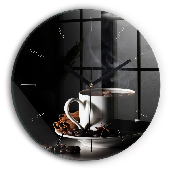 Round glass clock A cup of coffee