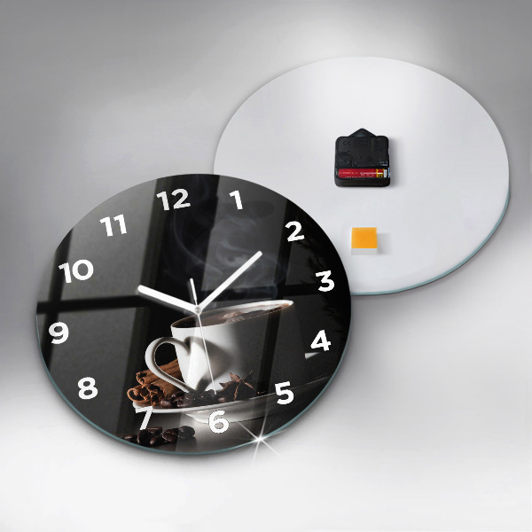 Round glass clock A cup of coffee