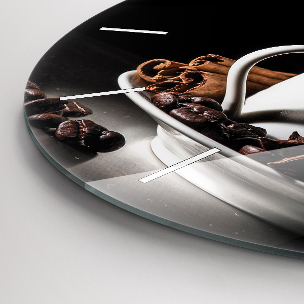 Round glass clock A cup of coffee