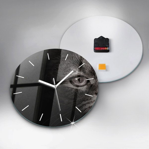 Round glass clock Scottish Fold Dog and Cat