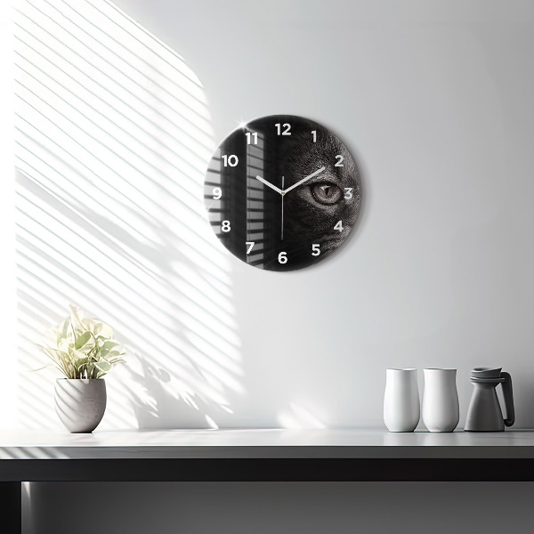 Round glass clock Scottish Fold Dog and Cat