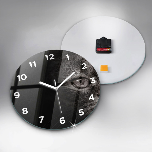 Round glass clock Scottish Fold Dog and Cat
