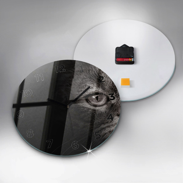 Round glass clock Scottish Fold Dog and Cat