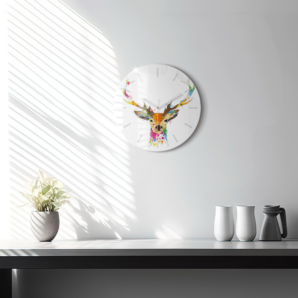Round glass clock Deer head