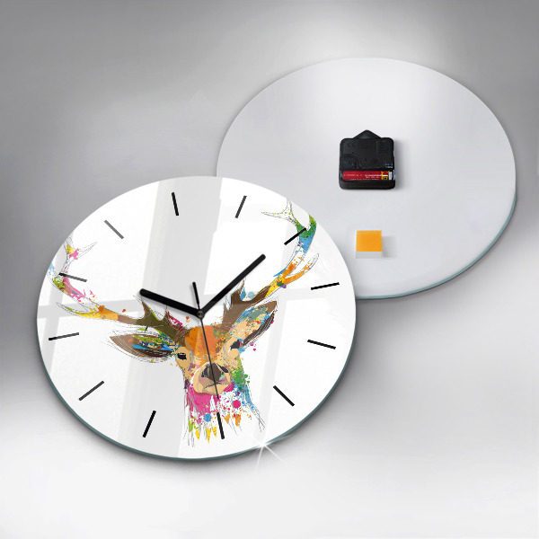 Round glass clock Deer head