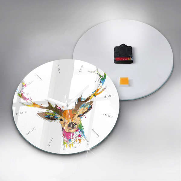 Round glass clock Deer head